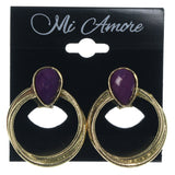 Gold-Tone & Purple Colored Metal Clip-On-Earrings With Bead Accents #LQE1236