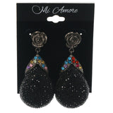 Rose Dangle-Earrings With Crystal Accents Black & Multi Colored #LQE1238