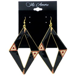 Heart Dangle-Earrings Black & Red Colored #LQE123
