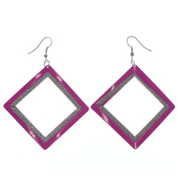 Pink & Silver-Tone Colored Metal Dangle-Earrings #LQE1240