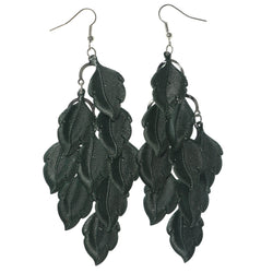 Leaf Chandelier-Earrings Green & Silver-Tone Colored #LQE1245