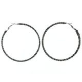 Silver-Tone & Black Colored Metal Hoop-Earrings #LQE1252