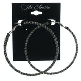 Silver-Tone & Black Colored Metal Hoop-Earrings #LQE1252