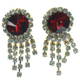 Silver-Tone & Red Colored Metal Dangle-Earrings With Crystal Accents #LQE1254