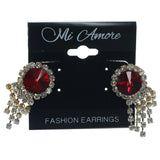 Silver-Tone & Red Colored Metal Dangle-Earrings With Crystal Accents #LQE1254