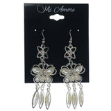 Butterfly Dangle-Earrings With Bead Accents Silver-Tone & White Colored #LQE1258