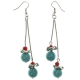 Silver-Tone & Blue Colored Metal Dangle-Earrings With Stone Accents #LQE1259