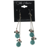 Silver-Tone & Blue Colored Metal Dangle-Earrings With Stone Accents #LQE1259