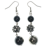 Black & Silver-Tone Colored Metal Dangle-Earrings With Bead Accents #LQE1260