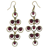 Gold-Tone & Pink Colored Metal Dangle-Earrings With Stone Accents #LQE1262