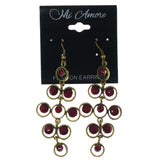 Gold-Tone & Pink Colored Metal Dangle-Earrings With Stone Accents #LQE1262