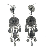 Silver-Tone & Black Colored Metal Dangle-Earrings With Crystal Accents #LQE1263