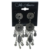 Silver-Tone & Black Colored Metal Dangle-Earrings With Crystal Accents #LQE1263