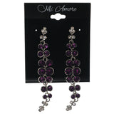 Silver-Tone & Purple Colored Metal Dangle-Earrings With Crystal Accents #LQE1265