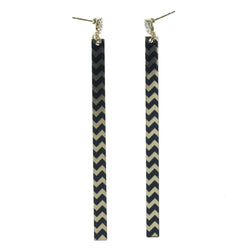 Gold-Tone & Black Colored Metal Dangle-Earrings With Crystal Accents #LQE1266
