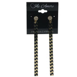 Gold-Tone & Black Colored Metal Dangle-Earrings With Crystal Accents #LQE1266