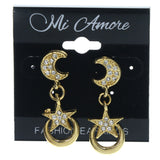 Star Moon Dangle-Earrings With Crystal Accents Gold-Tone & Silver-Tone Colored #LQE1273