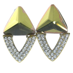 Yellow & Gold-Tone Colored Metal Stud-Earrings With Crystal Accents #LQE1279