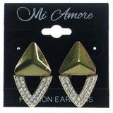 Yellow & Gold-Tone Colored Metal Stud-Earrings With Crystal Accents #LQE1279