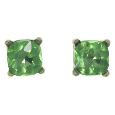 Green & Gold-Tone Colored Metal Stud-Earrings With Crystal Accents #LQE1280