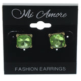 Green & Gold-Tone Colored Metal Stud-Earrings With Crystal Accents #LQE1280