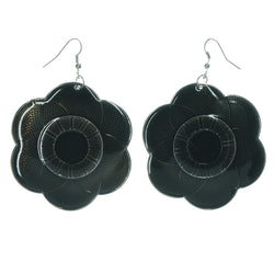 Flower Dangle-Earrings Silver-Tone & Brown Colored #LQE1282