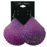 Shell Dangle-Earrings Purple & Silver-Tone Colored #LQE1283