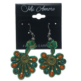 Green & Gold-Tone Colored Fabric Dangle-Earrings With Bead Accents #LQE1287