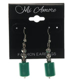 Green & Silver-Tone Colored Metal Dangle-Earrings With Bead Accents #LQE1288