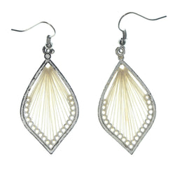 Silver-Tone & White Colored Fabric Dangle-Earrings #LQE1290