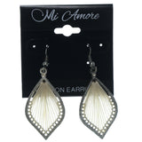 Silver-Tone & White Colored Fabric Dangle-Earrings #LQE1290
