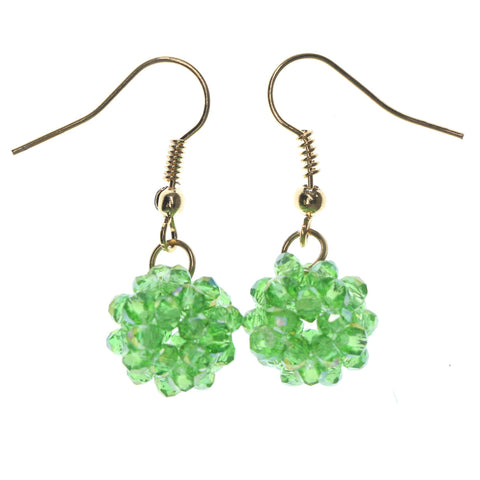 Green & Gold-Tone Colored Metal Dangle-Earrings With Crystal Accents #LQE1293