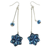 Flower Drop-Dangle-Earrings With Crystal Accents Silver-Tone & Blue Colored #LQE1297