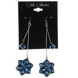 Flower Drop-Dangle-Earrings With Crystal Accents Silver-Tone & Blue Colored #LQE1297
