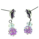 Purple & Silver-Tone Colored Metal Dangle-Earrings With Crystal Accents #LQE1301