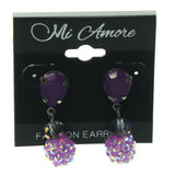 Purple & Silver-Tone Colored Metal Dangle-Earrings With Crystal Accents #LQE1301