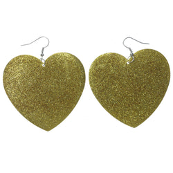Sparkly Glittered Heart Dangle-Earrings Yellow & Silver-Tone Colored #LQE1304
