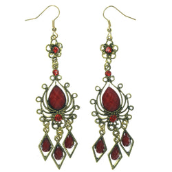 Antique Dangle-Earrings With Crystal Accents Gold-Tone & Red Colored #LQE1306