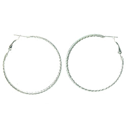 Sparkly Glittered Hoop-Earrings Silver-Tone Color  #LQE1308