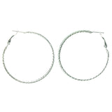 Sparkly Glittered Hoop-Earrings Silver-Tone Color  #LQE1308