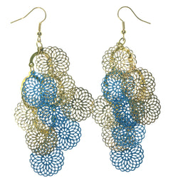 Flower Chandelier-Earrings Gold-Tone & Blue Colored #LQE1309