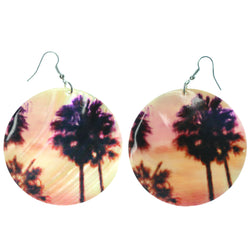 Shell Palm Tree Sunset Drop-Dangle-Earrings Purple & Pink Colored #LQE1310