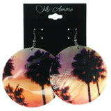 Shell Palm Tree Sunset Drop-Dangle-Earrings Purple & Pink Colored #LQE1310