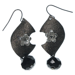 Silver-Tone & Black Colored Metal Dangle-Earrings With Crystal Accents #LQE1311