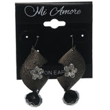 Silver-Tone & Black Colored Metal Dangle-Earrings With Crystal Accents #LQE1311