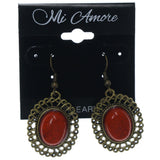Gold-Tone & Orange Colored Metal Dangle-Earrings With Stone Accents #LQE1312