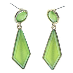 Gold-Tone & Green Colored Metal Dangle-Earrings With Crystal Accents #LQE1315