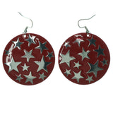 Star Dangle-Earrings Red & Silver-Tone Colored #LQE1317