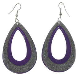 Sparkle Glitter Dangle-Earrings Silver-Tone & Purple Colored #LQE1320