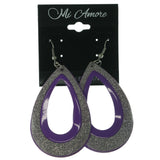 Sparkle Glitter Dangle-Earrings Silver-Tone & Purple Colored #LQE1320